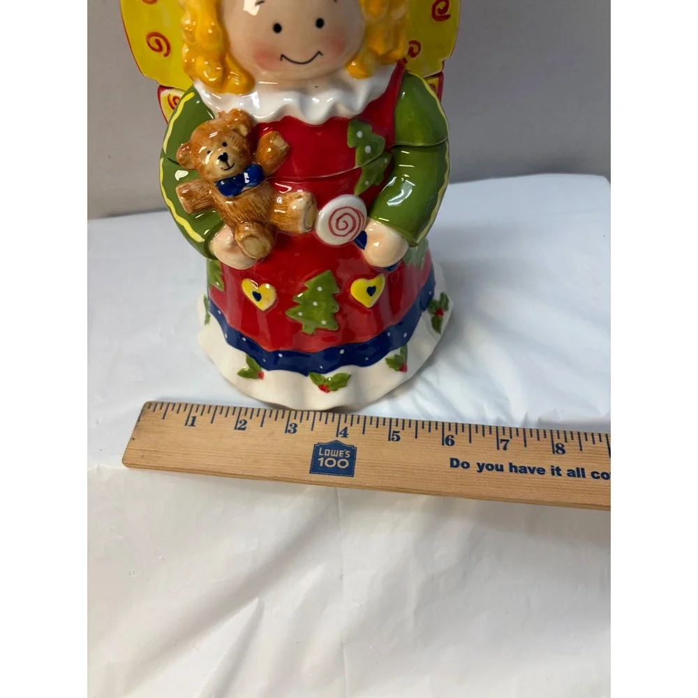 Vintage Christmas Angel Cookie Jar Ceramic Teddy Bear Lollipop Holiday Decor